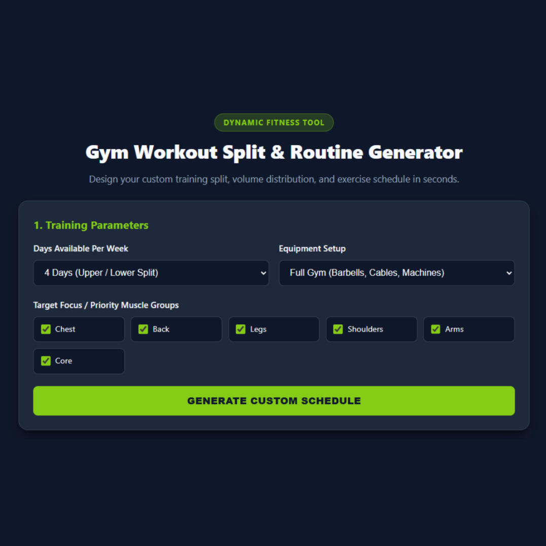 Gym Workout Split & Routine Generator Gym Workout Split & Routine Generator